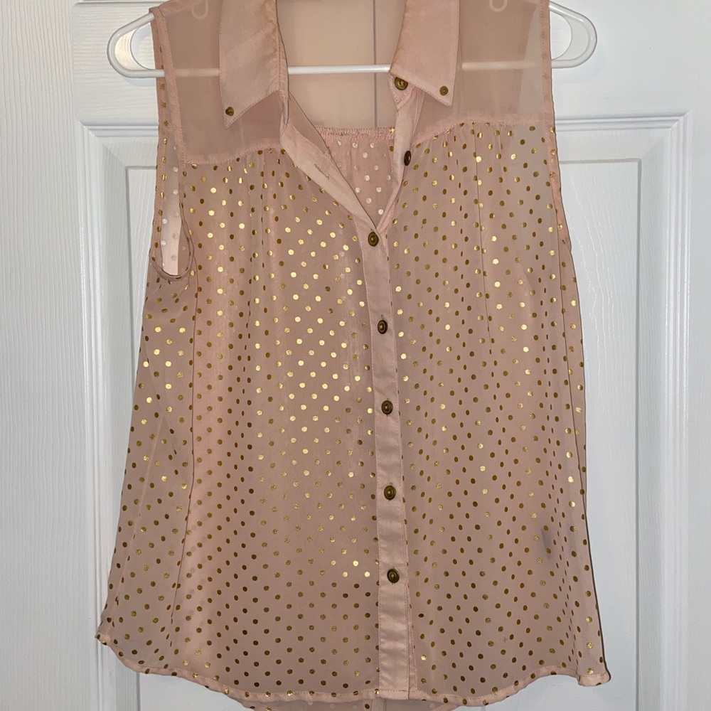 Sheer Pink Top with Gold Polka Dot Detail